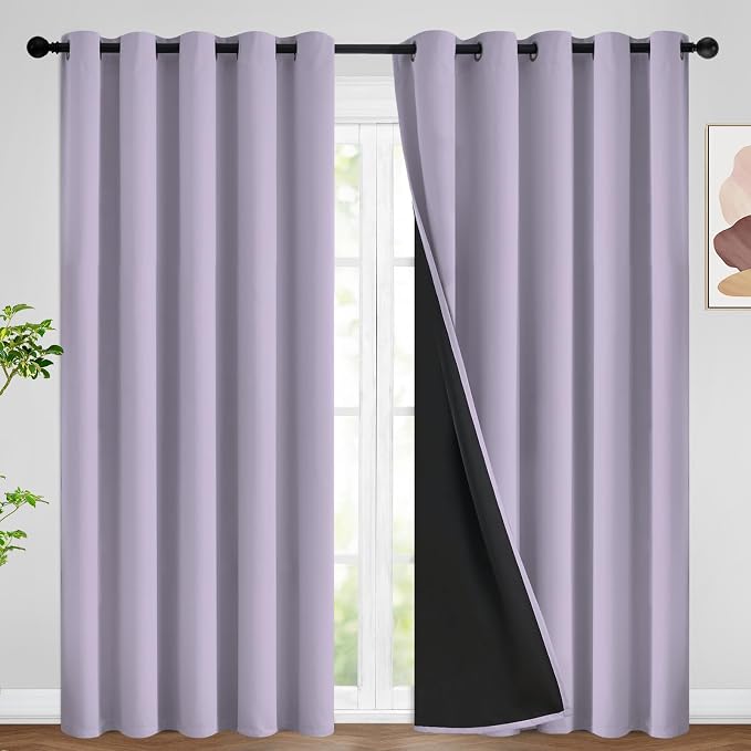 SimpleHome Lilac 100% Blackout Curtains Room Darkening Living Room 84 Inch | Curtains for Bedroom,Thermal Insulated Grommet Window Drapes,Curtains for Living Room with Black Back,62 x 84 Inch,2 Panels