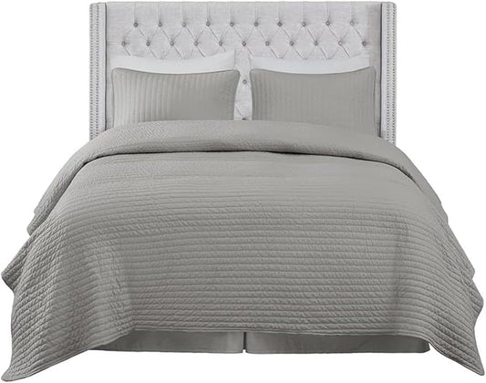 Madison Park Amelia Upholstered Headboard | Nail Head Trim Wingback Button Tufted | King, Grey