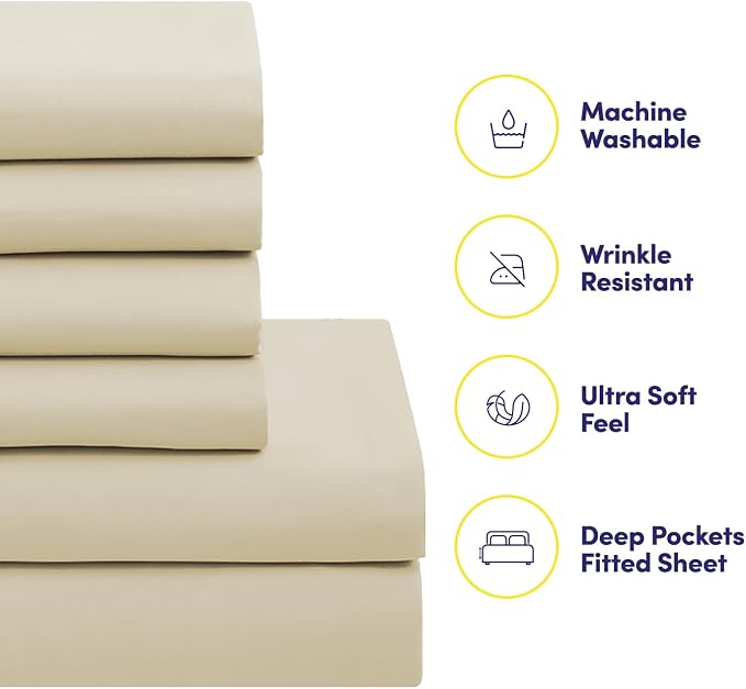 RV Short Queen Comforter Set for RV Camper - Comforter Set with Fitted & Flat Sheet, 4 Pillowcases - Tailored for RV Short Queen Beds - Cozy Essentials for Your RV Bedroom, Beige
