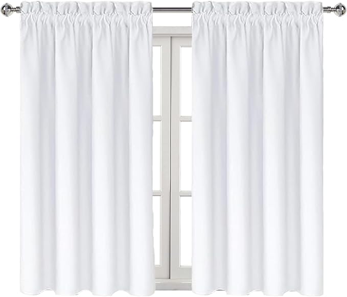 DWCN White Curtains 50% Light Blocking for Living Room 54 Inch 2 Panels | Room Darkening, Thermal Insulated, Light Blocking, Rod Pocket Drapes, Noise Reducing Window Treatments, Pure White