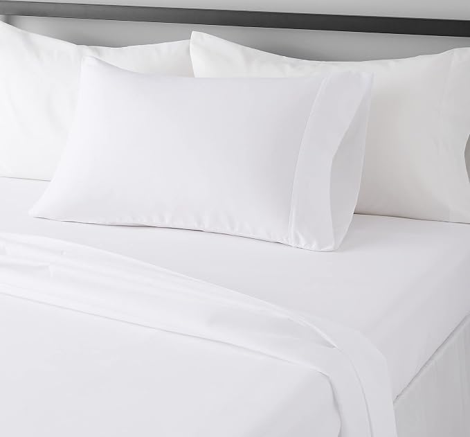Amazon Basics Ultra-Soft Breathable Wrinkle-Free Microfiber 3-Piece Bed Sheet Set with 14-Inch Deep Pockets, College Dorm-Friendly, Twin XL, Bright White