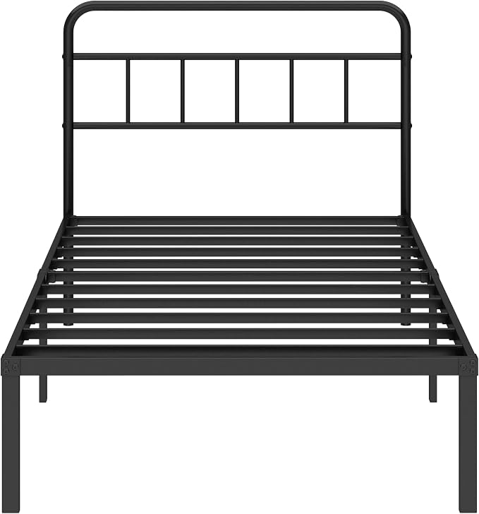 Twin Bed Frame with Classic Headboard, Black | Strong Metal Slats Support,Under Bed Storage Space,No Box Spring Needed,Easy to Assemble