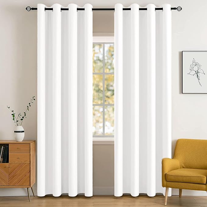 MIULEE Pure White Blackout Bedroom Curtains Drapes 84 Inch Long 52"x84" | Grommet Top, Room Darkening Window Drapes, Privacy Protection, Thermal Insulated, Heat Blocking, Light Blocking