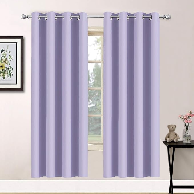 Yakamok Room Darkening Curtains 52x72 inch Length Lilac-Living Room | 2 panels,grommet blackout window treatment,thermal insulated,light blocking drapes,privacy protection,bedroom dining room