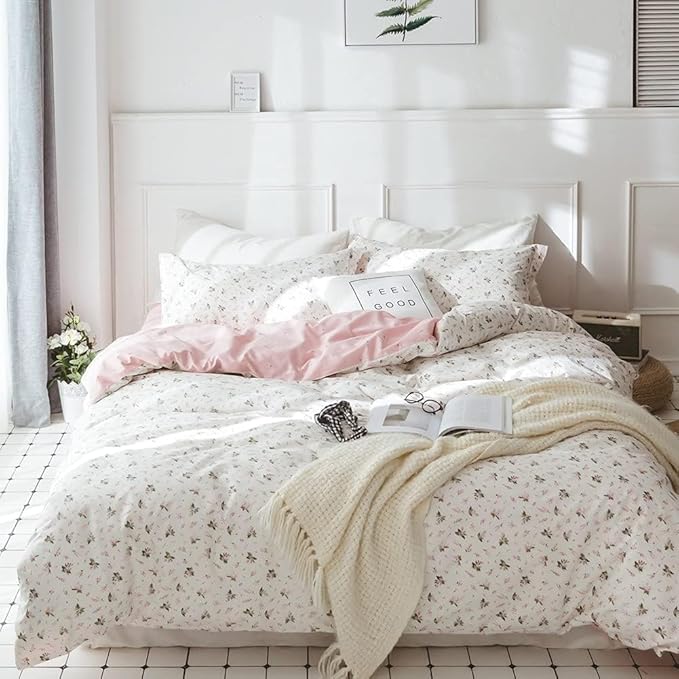 Comforter Set Twin Floral 2 Pieces Soft Bedding Set Garden Style Pink Flower Print Botanical Flowers Comforter Set for All Seasons 1 Comforter and 1 Pillowcases