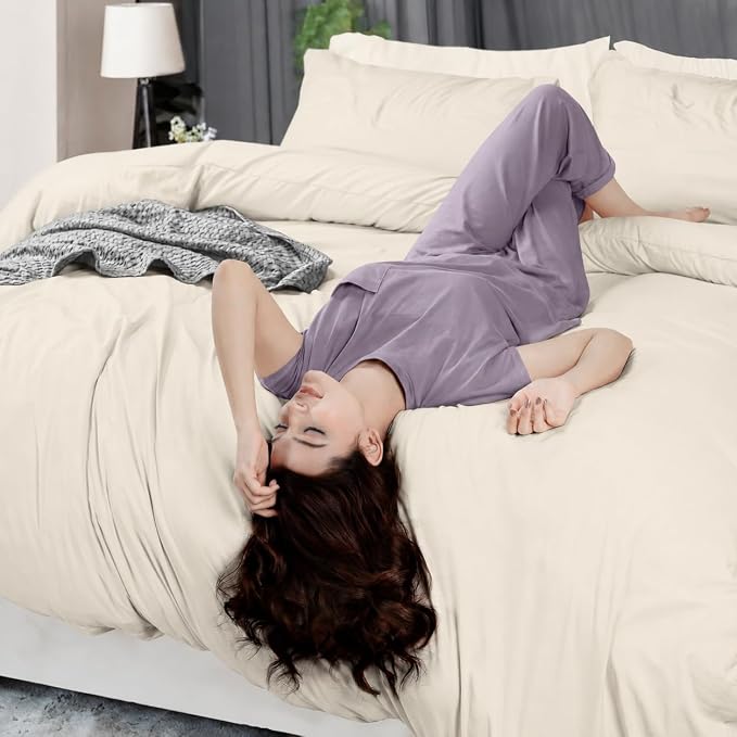 Duvet Cover Twin/Twin XL, 3 PC Cotton Like Polyester, Zipper Closure, Ivory | Extra Soft and Breathable, Wrinkle & Fade Resistant, Includes Duvet Cover and 1 Pillow Sham, Comforter Not Included, OekoTex