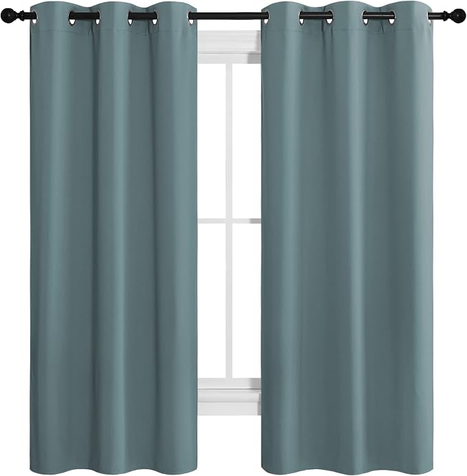NICETOWN Modern Blackout Curtains, 2 Panels, W42 x L68-inch, Greyish Blue | Noise Reducing Thermal Insulated and Privacy Room Darkening Drape Panels for Boy's Guest Room Door Small Short Window