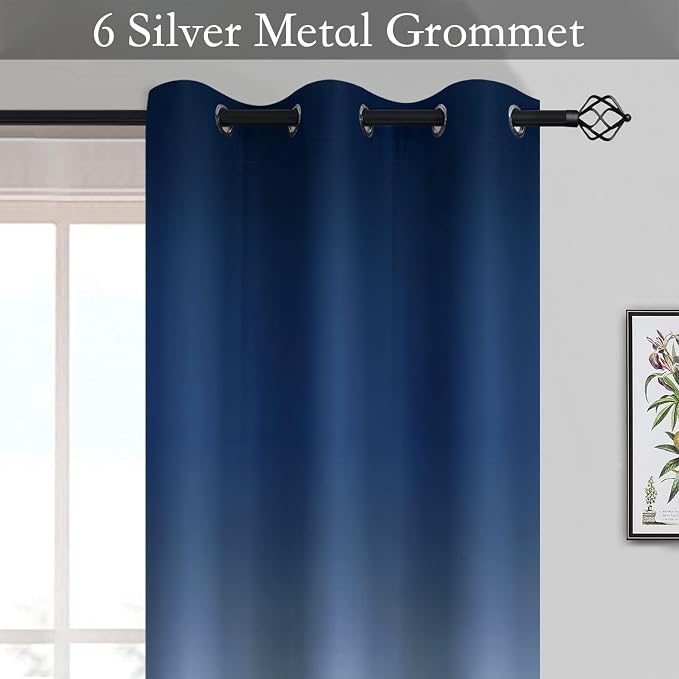 SimpleHome Blue to Grey White Ombre Room Darkening Curtains 63 Inch | Curtains for Living Room,Light Blocking Thick Thermal Insulated Grommet Window Curtains Drapes for Bedroom, 2 Panels,42Wx63L