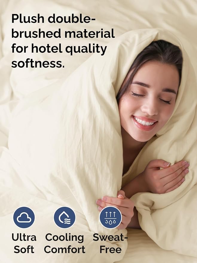 Duvet Cover Queen Size - Soft 3 Piece with Zipper Closure - Off White | Extra Soft, Breathable, Queen Duvet Cover 90" x 90" with 2 Pillow Shams, Zipper Closures & Ties, Women, Men, Kids & Teens