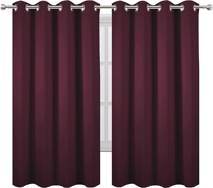 Burgundy Red Blackout Curtains 52 x 63 Inch Length/Set of 2 Curtain Panels/Thermal Insulated Room Darkening Blackout Curtains for Bedroom