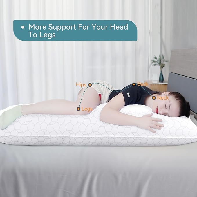 Oubonun Full Body Pillow for Side Sleeper, Soft Long Bed Pillow for Adults | Generous Fill Firm Plush Support - Large Loft Insert for Pregnancy Contour, Breathable Sweat-Absorbing Skin-Friendly Cushion