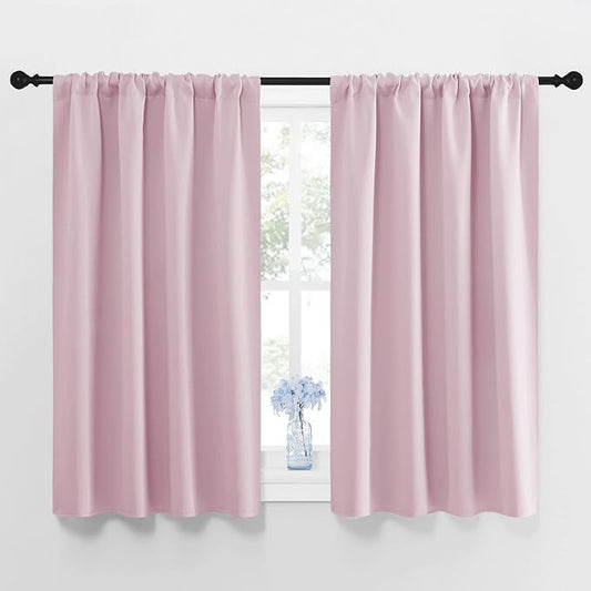 NICETOWN Blackout Curtains for Girls Room - Nursery Essential Thermal Insulated Solid Rod Pocket Top Blackout Drapes (Lavender Pink=Light Pink, 1 Pair, 42 x 45 Inch)