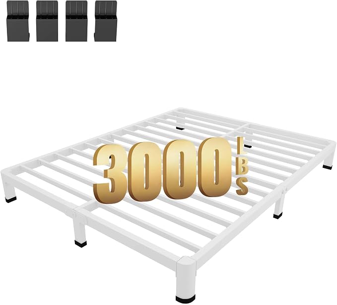 MAF 4 Inch King Metal Platform Bed Frame White with Round Corner Legs | Mattress Slide Stopper, 3000 LBS Heavy Duty Steel Slats Support, Noise Free, No Box Spring Needed, Easy Assembly, Anti-Slip