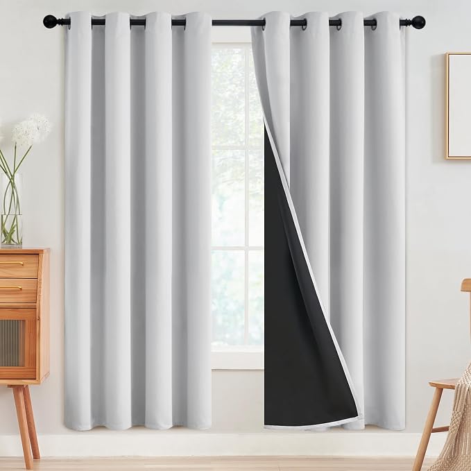 SimpleHome White 100% Blackout Curtains Room Darkening Living Room 72 Inch | Curtains for Bedroom,Thermal Insulated Grommet Window Drapes,Curtains for Living Room with Black Back,52 x 72 Inch,2 Panels