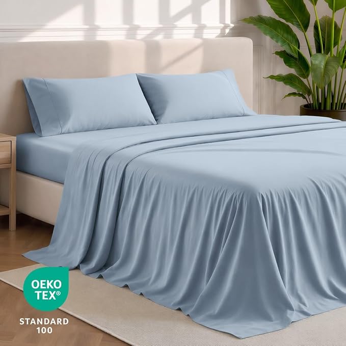 Bare Home Queen Sheet Set - 1800 Ultra-Soft (Queen, Dusty Blue) | Deep Pockets 6 to 15 Inches, Breathable, Hypoallergenic, Hotel Luxury, Easy Fit, Soft, All-Season