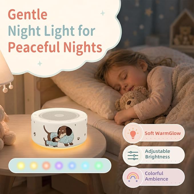 Kipcush White Noise Machine for Baby & Adults, Sleep Sound Machine with 30 Soothing Sounds, 8-Color Night Light, Memory Function, White Noise for Sleeping, Nursery, Office, Travel, Relaxation