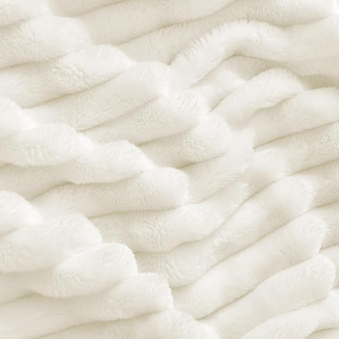 BEDELITE 3D Ribbed Jacquard Cream King Size Blankets for Bed, 108x90 Inch | Soft Warm Decorative Fluffy Blanket, Cozy Fuzzy Lightweight Plush Fleece Throw Blankets for Bed, Room Decor, Gift for Women