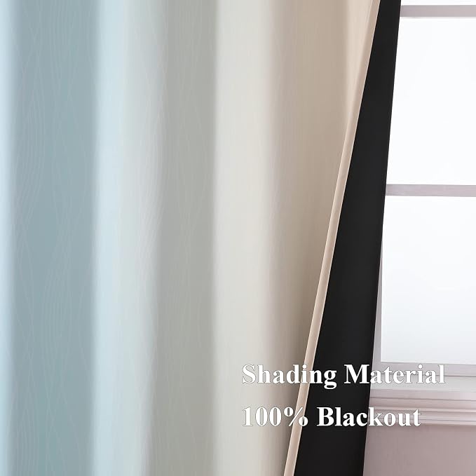 Aqua and Beige Ombre Blackout Curtains for Bedroom 45 Inch | Thermal Insulated Curtains for Living Room, Full Room Darkening, Energy Saving, Grommet Gradient Drapes, 45Wx45L, 2 Panels