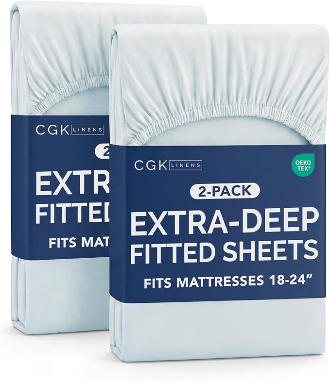 2 Pack Extra Deep King Fitted Sheets with Extra Deep Pockets - Ice Blue | Hotel Luxury Bottom Fitted Sheets Only, Soft, Fade & Wrinkle Free, Breathable & Comfy, All Around Elastic Fitted Sheets