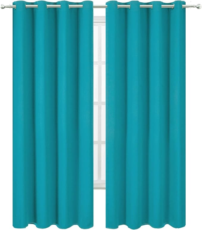 Blackout Curtains 52 x 90 Inch Long Teal Curtains Set of 2 Panels Room Darkening Curtains for Bedroom and Living Room
