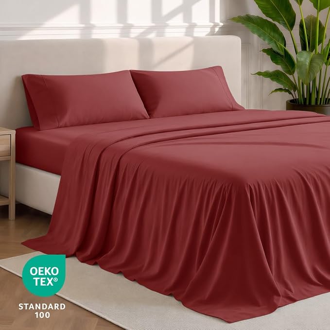 Bare Home Full Sheet Set - 1800 Ultra-Soft (Full, Rosewood) | Deep Pockets 6 to 15 Inches, Breathable, Hypoallergenic, Hotel Luxury, Easy Fit, Soft, All-Season