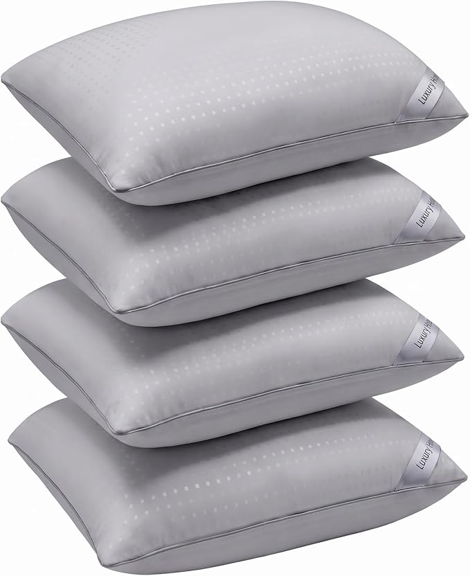 Standard Size Bed Pillows for Sleeping Set of 4,4 Pack Great Support Luxury Hotel Pillows for Side,Stomach and Back Sleepers(Grey,4-Pack)