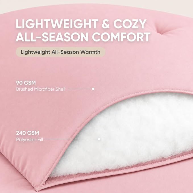 HIMEET Twin XL Comforter Set, 5-Piece Point-Quilted Bed in a Bag, Pink | OEKO-TEX Certified, Lightweight 240 GSM Comforter, Flat Sheet, 14-Inch Deep-Pocket Fitted Sheet, Pillowcase & Sham