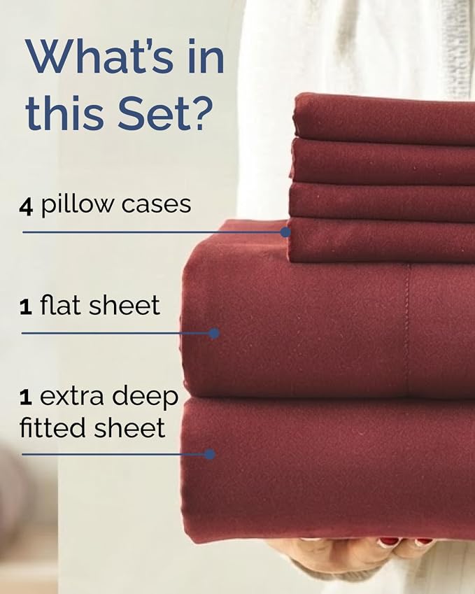 Queen 6 Piece Bed Sheet Set - Comfy, Breathable & Cooling Sheets - Oxblood | Ultra-Soft Hotel Luxury Bedding Set w/ 8-16 Inch Deep Pockets, 1 Flat & 1 Fitted Sheet & 4 Pillowcases, Wrinkle & Fade Free