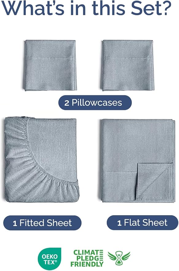 Extra Deep Twin Sheet Set - 4 Piece Breathable & Cooling - Heathered Blue | Hotel Luxury Bed Sheets Set, Easy & Secure Fit, Ultra-Soft, Wrinkle & Fade Free, Comfy Sheets Set with Extra Deep Pockets