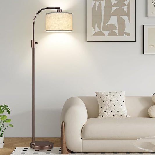 Nintiue Upgraded Modern Arc Dimmable Tall Standing Floor Lamp with Linen Shade, 1200 Lumens LED Bulb Included, for Living & Reading Room, Bedroom, Office & Nursery, Brown