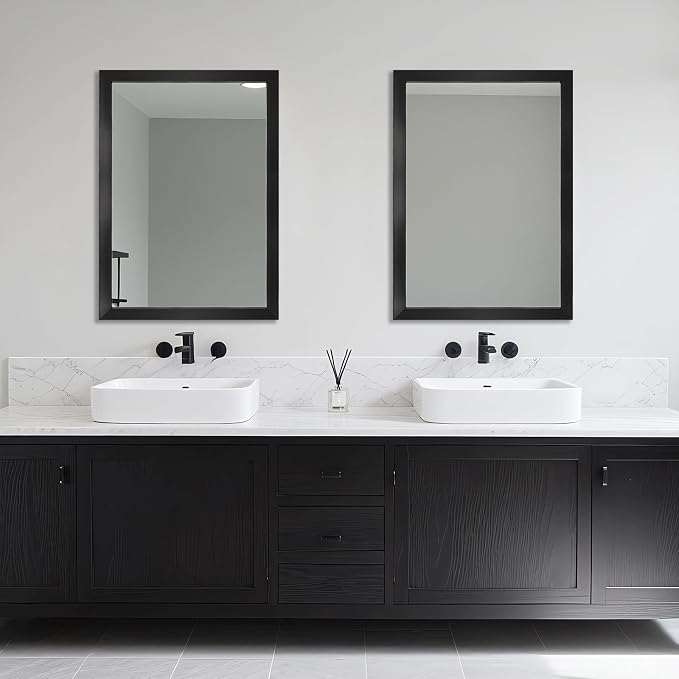 Bathroom Mirror for Over Sink 36x24 Inch Rectangular Wall Mirror, Black | Decorative Wall Mounted Mirror, Hangs Horizontally or Vertically for Vanity, Entryway, Restroom