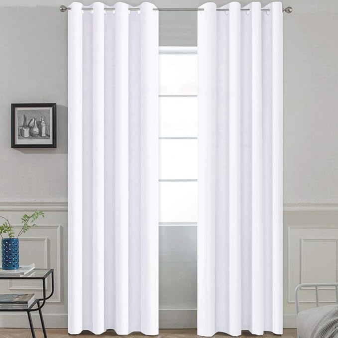 Yakamok Room Darkening Curtains 52x84 inch Length Pure White-Living Room | 2 panels,grommet blackout window treatment,thermal insulated,light blocking drapes,privacy protection,bedroom dining room