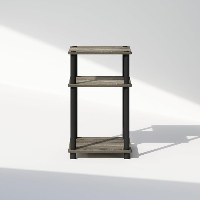 Furinno JUST Night Stand, 3-Tier Turn-N-Tube Nightstand, Toolless Bedside Table, End Table, Side Table with Open Storage for Bedroom, Closet, Dorm, Bathroom, French Oak
