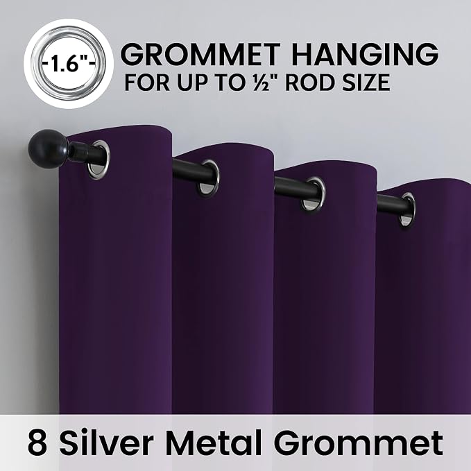 SimpleHome Purple 100% Blackout Curtains Room Darkening Living Room 84 Inch | Curtains for Bedroom,Thermal Insulated Grommet Window Drapes,Curtains for Living Room with Black Back,52 x 84 Inch,2 Panels