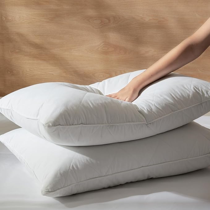 Three Geese White Goose Feather & Cotton Pillows King Size Set of 2 - Soft 600 Thread Count 100% Cotton, Medium Firm,Soft Support,White Solid (Pack of 3)