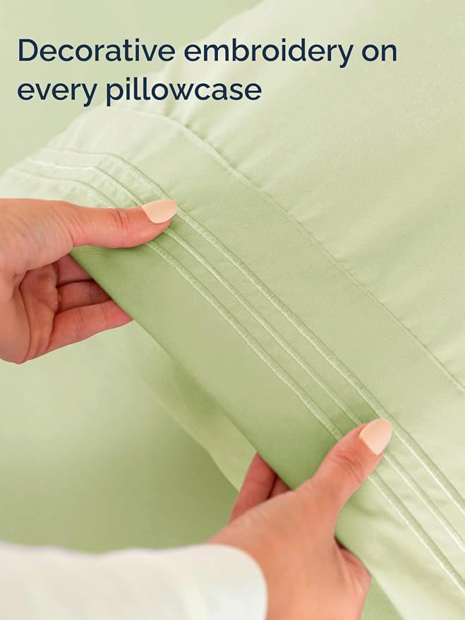 Full XL Sheets - 4 Piece Full XL Sheet Set - Breathable - Light Sage Green | Hotel Luxury Bedding for Women & Men with Deep Pockets, Ultra-Soft, Comfy, Easy-Fit, Wrinkle Free & Fade Resistant, Oeko-Tex