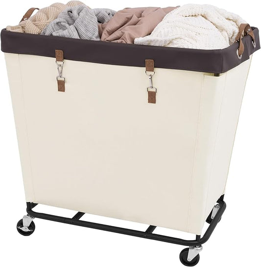 StorageWorks 320L Laundry Basket with Wheels, Rolling Hampers for Clothing | Extra Large Beige Laundry Basket with Wheels, Metal Frame & Handles, Hamper for Bedroom, Bathroom, Hotel