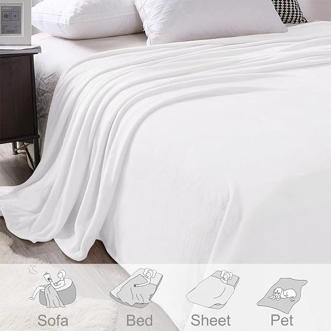 Exclusivo Mezcla Soft Fleece Blanket Twin Size for Bed, Pure White | 60x80 Inches, Double-Sided Brushed Flannel, Lightweight Plush Cozy Blanket for Home Decor, All Season, Machine Washable