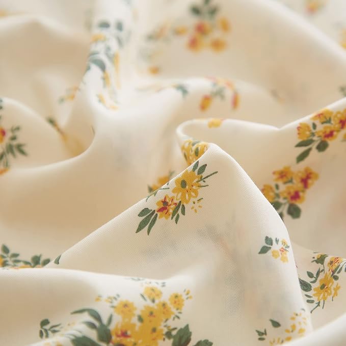 mixinni Aesthetic Floral Duvet Cover Set King Size, Farmhouse Boho Yellow Flowers Leaves Cute Bedding Set for Women, 1 Soft Cotton Chic Duver Cover and 2 Pillowcases for All Seasons-King Size
