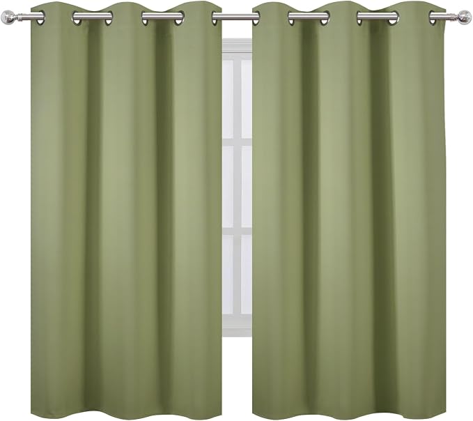 Blackout Curtains 42 x 63 inch/Sage Green Curtains Set of 2 Panels/Thermal Insulated Room Darkening Bedroom Curtains