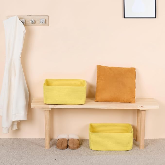 MiniArk Large Storage Baskets for Shelves, 17 x 13 x 7.5” Closet Organizers Bins for Clothes Blanket Towels, Baby Nursery, Toy Baskets Box, Woven Rope Baskets, 2 Packs Yellow