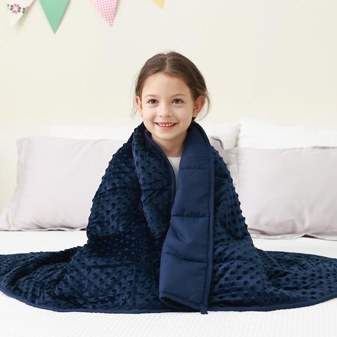 Mr. Sandman Weighted Blanket for Sleeping 7 lbs, 41 x 60 Inches | Soft Cooling Minky Dots; Machine Washable; Glass Bead Filling; Weighted Blanket for School and Home; Navy Blue