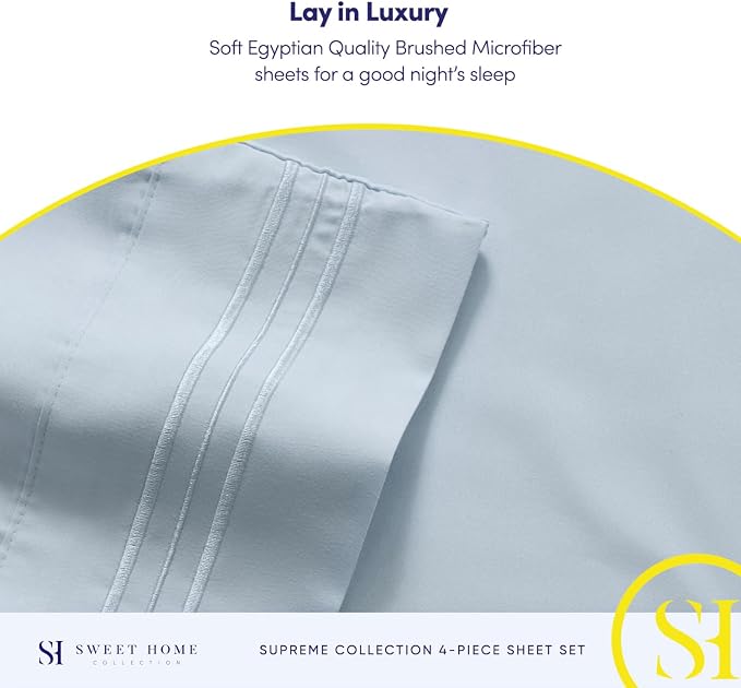 King Size Sheets - Breathable Luxury Bed Sheets with Full Elastic & Secure Corner Straps Built In - 1800 Supreme Collection Extra Soft Deep Pocket Bedding Set, Sheet Set, King, Light Blue