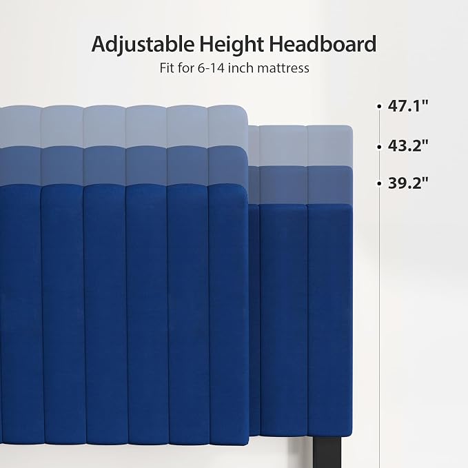 Upholstered Tufted Velvet Headboard, 3 in 1 Headboard for Full/Queen/King Size Bed, Height & Width Adjustable Head Board, Attach Frame, Study & Comfortable, Ideal for Bedroom, Dorm, Guest Room, Blue