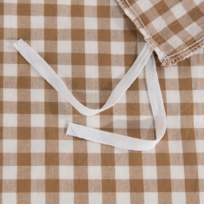 NEXHOME PRO Tan Gingham Duvet Cover Twin, 100% Washed Cotton Like Linen Feel Organic Natural Bedding Set 3 Piece Brown Vintage Plaid Checkered Comforter Cover Set (No Comforter) 6890