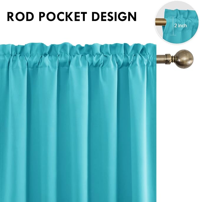 DWCN Short Blackout Curtains 42 x 36 Inch for Kitchen RV Bunk Turquoise | 2 Panels Set, Kitchen Window Curtains Over Sink, Thermal Insulated, Light Blocking, Rod Pocket Drapes for Small Window