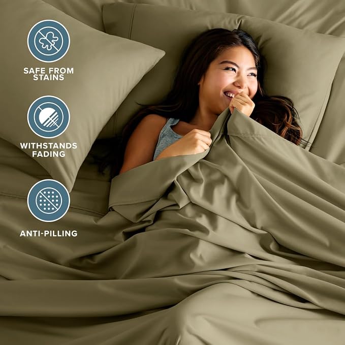 Bare Home Twin XL Sheet Set - 1800 Ultra-Soft (Twin XL, Olive) | Deep Pockets 6 to 15 Inches, Breathable, Hypoallergenic, Hotel Luxury, Easy Fit, Soft, All-Season