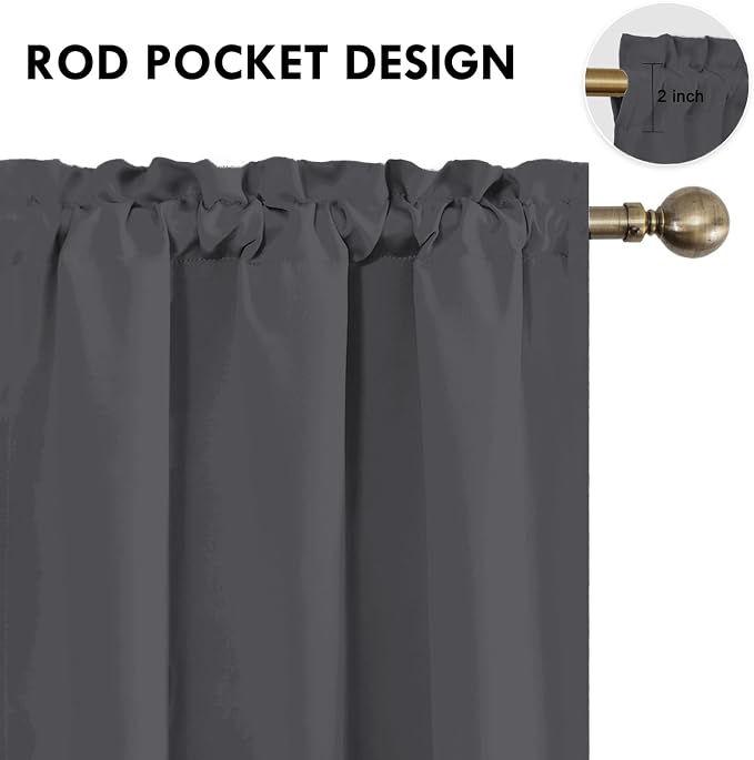DWCN Blackout Curtains for Bedroom 38 x 72 Inch Long Dark Grey 2 Panels | Room Darkening, Thermal Insulated, Light Blocking, Rod Pocket Drapes, Noise Reducing Window Treatments