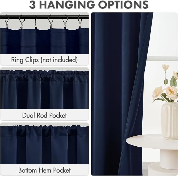 MIULEE 4 Panel Set Short Bedroom Blackout Curtains 54 Inch Long Navy Blue | Thermal Curtains for Summer Heat, Light Blocking Privacy Window Drapes, Top&Bottom Rod Pocket