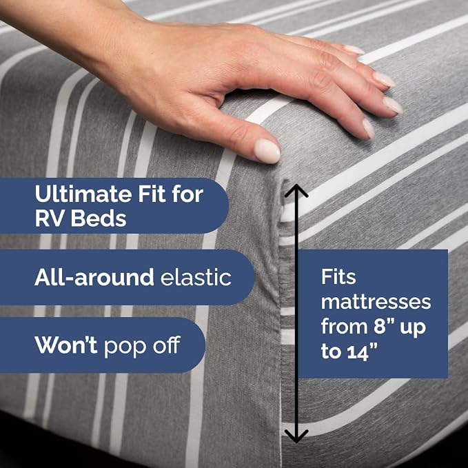 Short Queen Size 4 Piece Bed Sheet Set - RV Short Queen - Grey Stripes | Ultra-Soft, Breathable & Cooling Bed Sheets Set with Deep Pockets, Hotel Luxury Bedding for Women & Men, Wrinkle & Fade Free